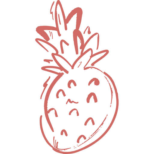 Eine einfache, handgezeichnete Illustration einer roten Ananas mit einer stacheligen Blätterkrone und einem strukturierten Körper - ideal für Visual Branding oder Grafik Design München-Projekte, die einen verspielten und dennoch einprägsamen Touch suchen.