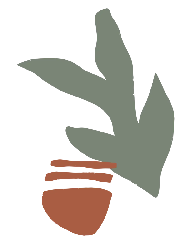 Abstrakte Illustration mit geschichteten, geschwungenen Formen in gedämpften Grün- und Rotbrauntönen vor weißem Hintergrund, ideal für Grafik Design München und visuelles Branding mit stilisierten Blättern oder organischen Formen.