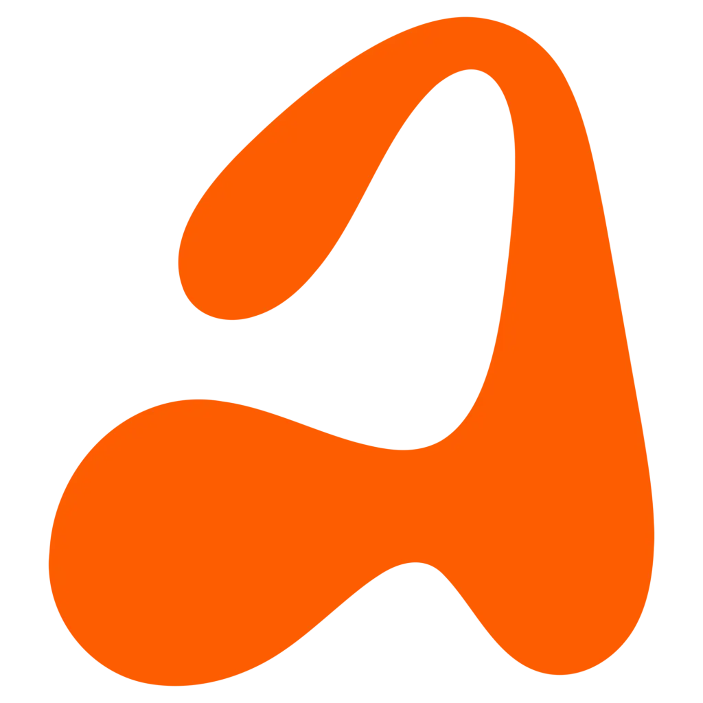 Eine kräftige abstrakte Form in Orange mit glatten, abgerundeten Kanten auf weißem Hintergrund, die den modernen Stil von Grafik Design München widerspiegelt. Die Form nimmt den größten Teil des Bildes ein und wird teilweise durch den Rahmen abgeschnitten.